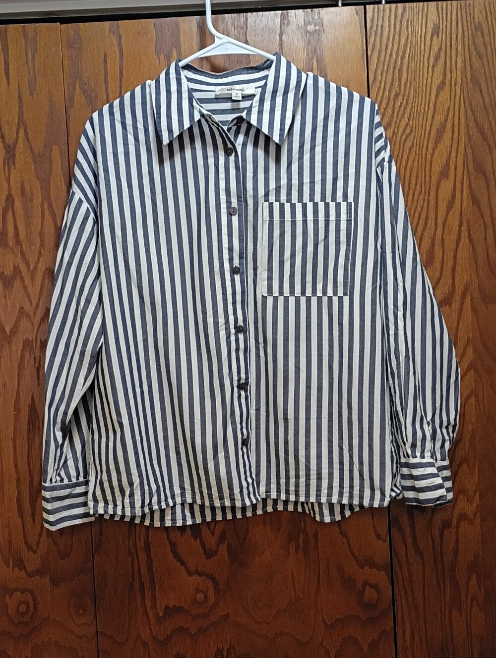 Mens Navy & White Vertical Stripe Button-Down Shirt